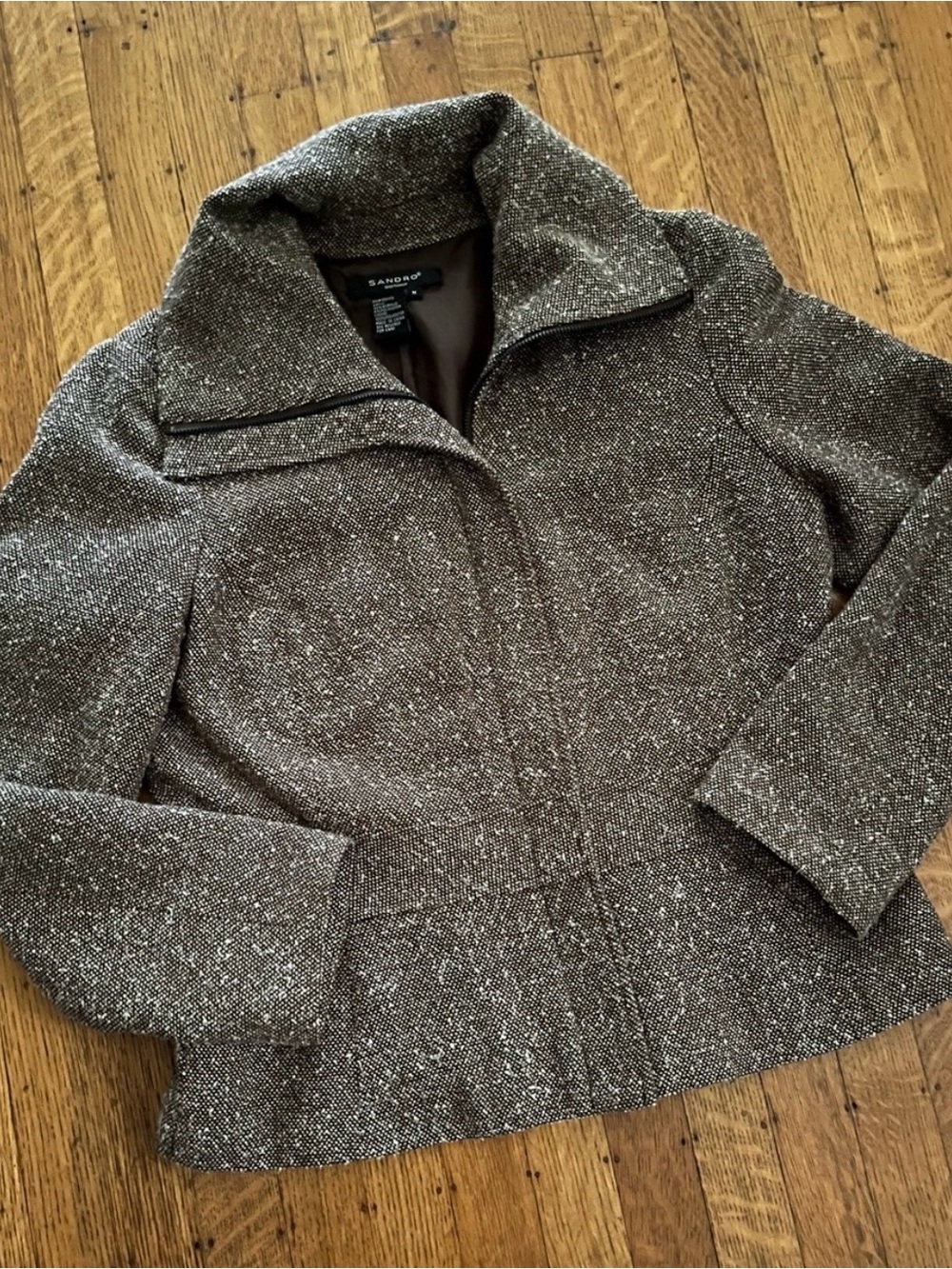Sandro Brown Speckled Tweed Peplum Blazer
